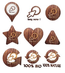 3d graphic of a isolated discount icon set of wooden 3d buttons