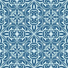 Seamless blue abstract floral ornament vector pattern.