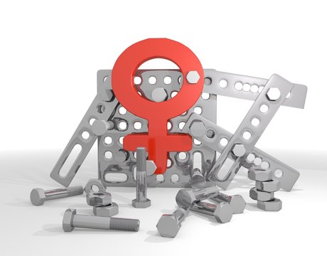 woman symbol  on mechanical construction