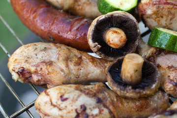 barbecue with delicious grilled meat on grill