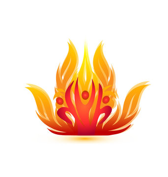 People on fire logo-rescue team firemen symbol vector
