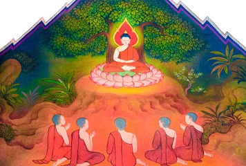Cercles muraux Bouddha Bouddha enseigne à ses 5 disciples