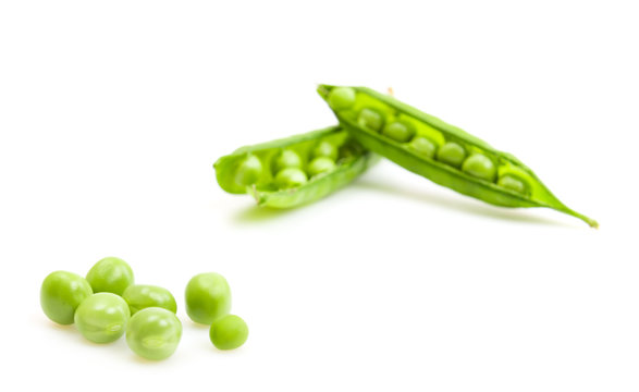  fresh green peas isolated on a white background