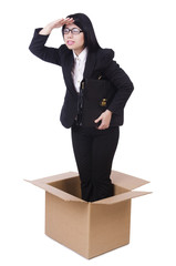Businesswoman in thinking out of box concept