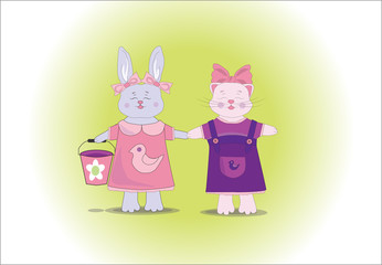 Obraz na płótnie Canvas Illustration of cute funny little pink kitten