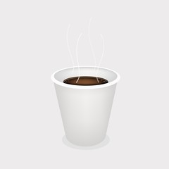 A Hot Coffee in Disposable Cup on Grey Background