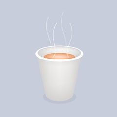 A Hot Coffee in Disposable Cup on Blue Background