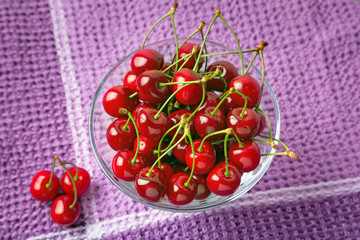 Sweet red cherries in the bowl
