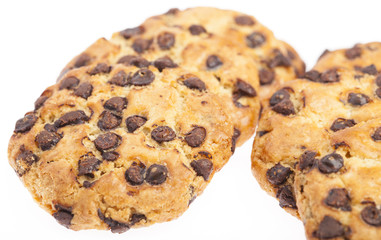 group of chocolate cookies isolated on a white background
