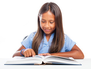 girl reading a book on a white background