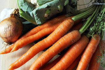 Raw vegetables - onion, carrot, cauliflower and garlic