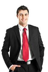 Handsome young businessman portrait isolated on white