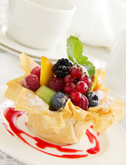 Fruit salad in phyllo dough.