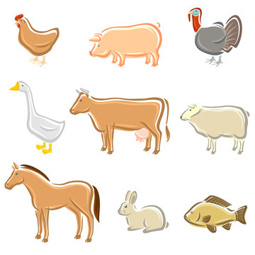 Farm animals set. Vector