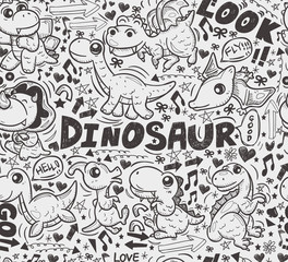 seamless doodle dinosaur pattern