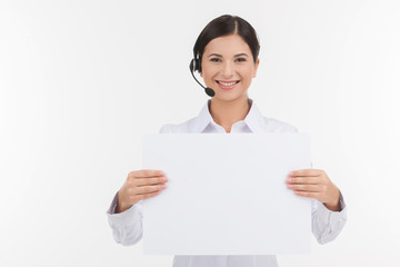 Customer service representative. Beautiful young female customer