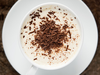 Coffee cup with chocolate top view