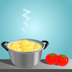 casserole with potatoes on the table, vector illustration