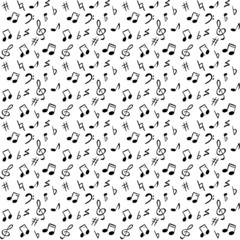 Seamless abstract pattern with music notes and elements, vector