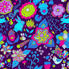 Naklejka premium Vector romantic doodle floral texture. Copy that square to the s