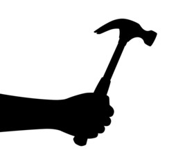 Hand hold hammer. Vector silhouette.