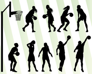 Women basketball vector background silhouette set