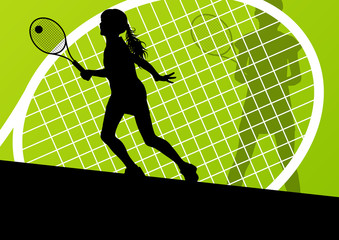 Tennis players detailed silhouettes vector background concept