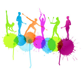 Rhythmic gymnastics woman with clubs vector background concept s