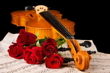 Fototapeta premium Violin sheet music and rose