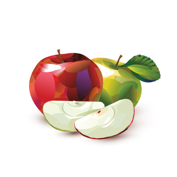 red and green apples with slices clip art preview