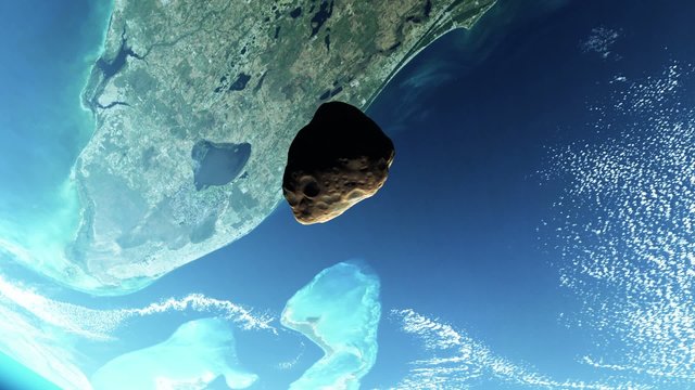 Astroid tumbling towards earth. Cinematic style