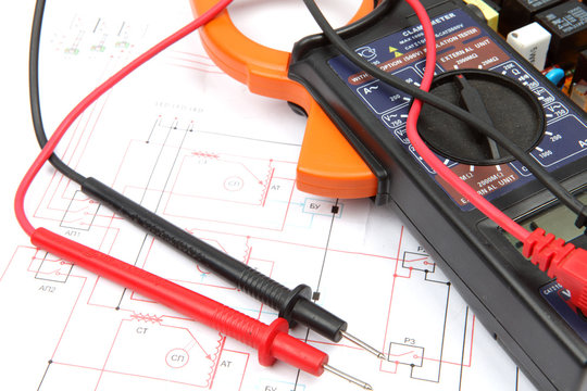  Digital multimeter and electronic components