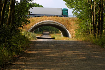 Concrete underpass under the highway
