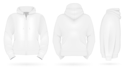 Plain training hoodie template. Front, back and side views.