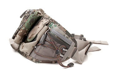 Naklejka premium safety waist pouch for traveler on a white background 