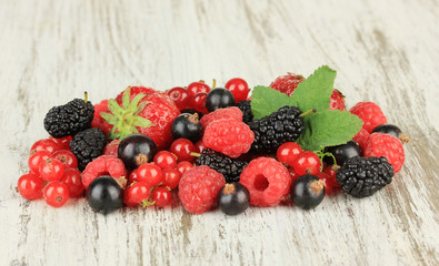 Ripe berries on table close-up