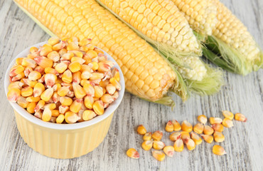 Fresh corn vegetable on wooden table