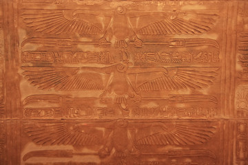 Ancient hieroglyphics on the wall of Philae Temple