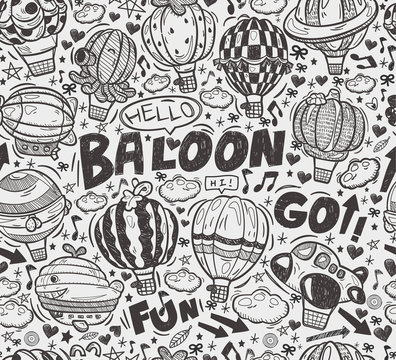 Seamless Doodle Hot Air Balloon Pattern