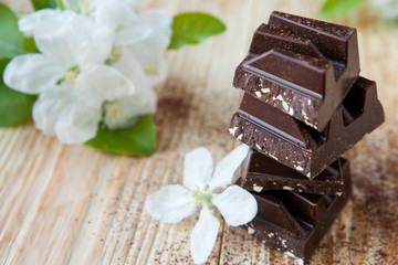 pieces of dark chocolate on a table