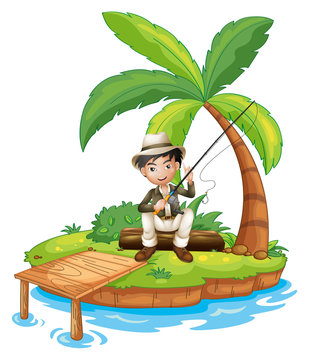 A man fishing in the island