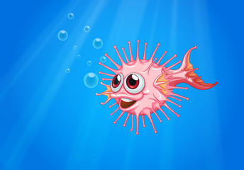 A pink puffer fish in the ocean