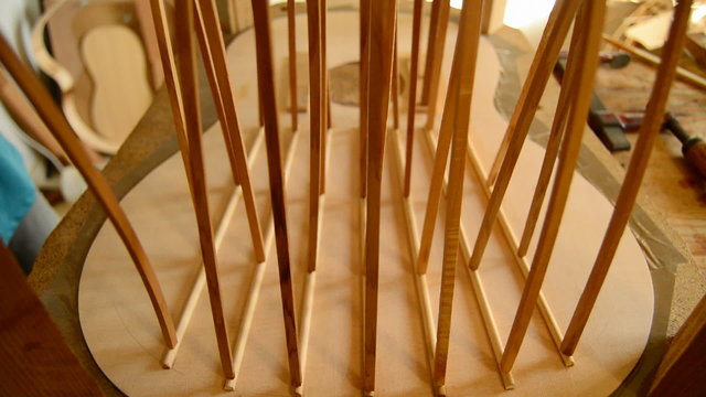 Luthier manufacturing a guitar