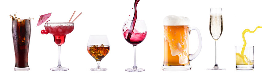 Set of different alcoholic drinks and cocktails
