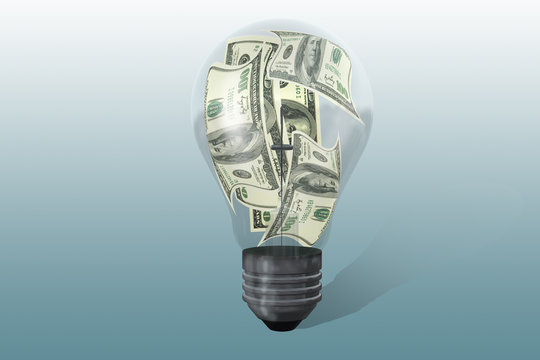 Light bulb with dollars