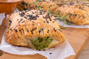 puff pastry with spinach filling and black cumin