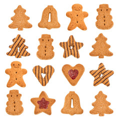 variation of christmas cookies isolated on white