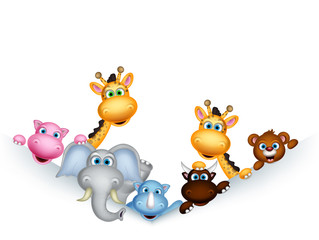 funny wild animal cartoon posing with blank sign