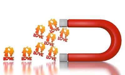 3d render of a happy love symbol attracted by an magnet