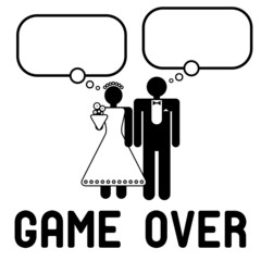 Funny wedding symbol with speech bubbles - Game Over